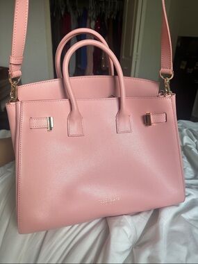 Teddy Blake Blush Pink Pebbled Leather Satchel with Detachable Strap